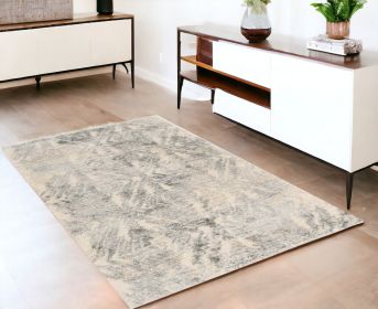 4' X 6' Gray and Ivory Damask Area Rug