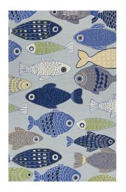 3' X 5' Light Blue and Dark Blue Fishes Hand Tufted Area Rug