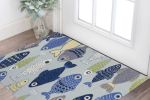 3' X 5' Light Blue and Dark Blue Fishes Hand Tufted Area Rug