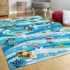 3' X 5' Blue Hand Hooked Marine Life Indoor Area Rug