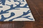 3' X 5' Ivory and Blue Coral Hand Hooked Area Rug