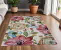 3' X 5' Beige Hand Hooked Oversized Floral Indoor Area Rug