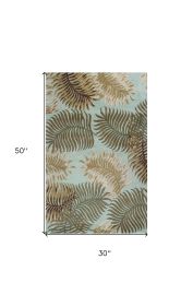 3' X 4' Aqua Blue Hand Tufted Tropical Leaves Indoor Area Rug