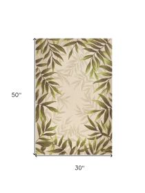 2' X 4' Ivory Leaves Bordered Wool Area Rug