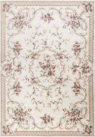 5' X 8' Ivory Bordered Floral Indoor Area Rug