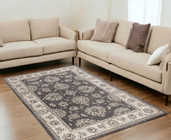 5' X 8' Grey Or Ivory Floral Vines Bordered Area Rug