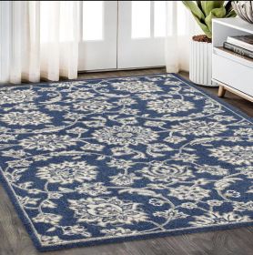 5' X 8' Denim Floral Vines Uv Treated Area Rug