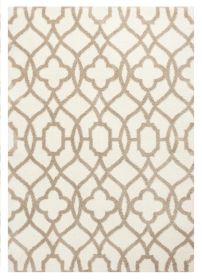 3' X 5' Ivory Beige Trellis Machine Woven Microfiber Indoor Area Rug