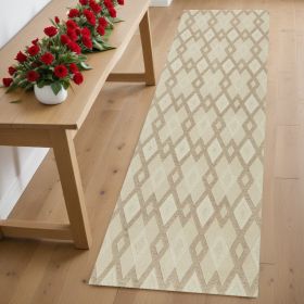 2' X 7' Ivory Diamond Tiles Wool Runner Rug