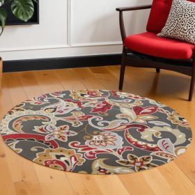 7' Taupe Round Hand Tufted Area Rug With UV Protection