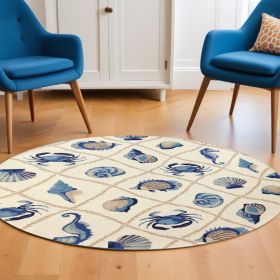 7' Sand Beige Round Hand Tufted Area Rug With UV Protection