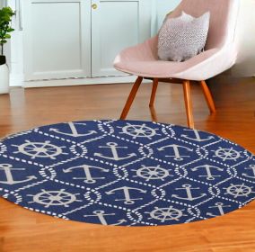 7' Round Uv Treated Polypropylene Navy Area Rug