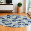 7' Blue Round Hand Tufted Area Rug With UV Protection