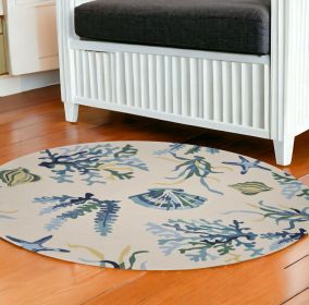 7' Round Uv Treated Polypropylene Ivory Or Blue Area Rug