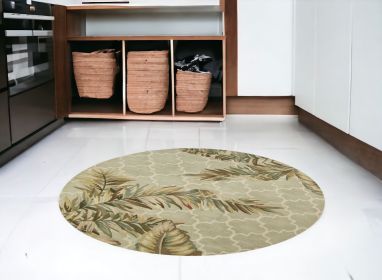 6' Sage Round Wool Tropical Botanical Hand Tufted Area Rug