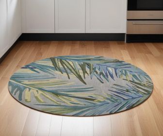 6' Blue and Gray Round Wool Hand Tufted Area Rug