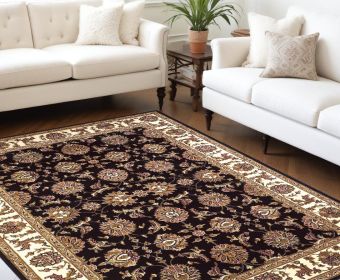 8' X 11' Black Ivory Machine Woven Floral Traditional Indoor Area Rug