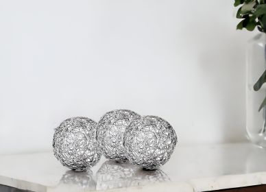 Set of Three Silver Wire 4" Decorative Orbs