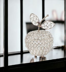 8" Silver and Faux Crystal Apple Tabletop Sculpture