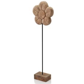 33" Brown and Black Solid Wood Daisy Tabletop Sculpture