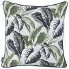 Black White And Green Tropical Leaf Throw Pillow Cover