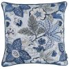 Square Blue Jacquard Leaf Decorative Throw Pillow Cover