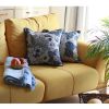 Square Blue Jacquard Leaf Decorative Throw Pillow Cover