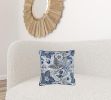 Square Blue Jacquard Leaf Decorative Throw Pillow Cover