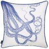 18" White And Blue Octopus Decorative Throw Pillow Cover