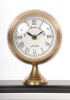 24" X 5.5" X 10.75" Armillery Clock And Globe On Wood Base