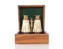 Elegant Brass And Mother Of Pearl Binoculars In Wooden Storage Box