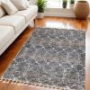 5' X 8' Mocha Geometric Abstract Trellis Indoor Area Rug With Fringe