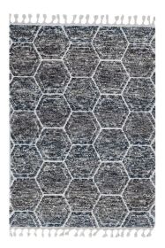 5' X 8' Grey Ivory Machine Woven Space Dyed Geometric Bohemian Indoor Area Rug