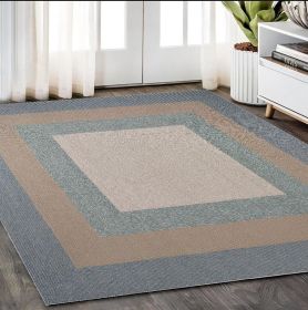 5' X 8' Ivory  Blue Polyester Rug