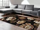 5' X 8' Black and Tan Floral Area Rug