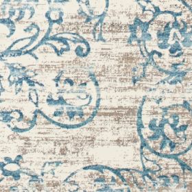 10' X 13' Ivory Blue Machine Woven Distressed Floral Indoor Area Rug