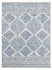 7' X 12' Ivory Blue Machine Woven Distressed Geometric Indoor Area Rug