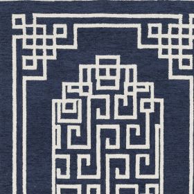 3' X 5' Navy Blue Ivory Hand Tufted Greek Key Medallion Indoor Area Rug