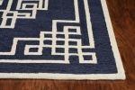 3' X 5' Navy Blue Ivory Hand Tufted Greek Key Medallion Indoor Area Rug