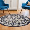 8' Blue Round Hand Tufted Area Rug With UV Protection