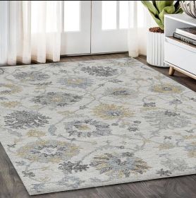 5' X 7' Ivory Hand Tufted Space Dyed Floral Traditional Indoor Area Rug