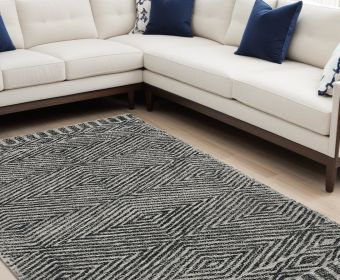 7' X 10' Grey Black Hand Tufted Space Dyed Geometric Indoor Area Rug