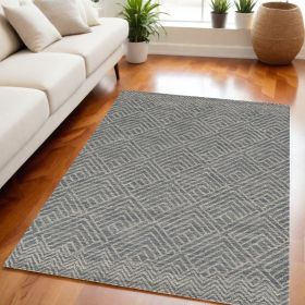 5' X 7' Denim Blue Hand Tufted Space Dyed Geometric Indoor Area Rug