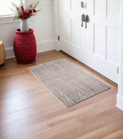 3' X 5' Ivory Or Grey Geometric Lines Area Rug