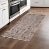 7' Silver Machine Woven Shrank Abstract Design Indoor Runner Rug