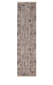 7' Beige Grey Machine Woven Shrank Abstract Design Indoor Runner Rug