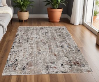 4' X 5' Beige Or Grey Abstract Area Rug