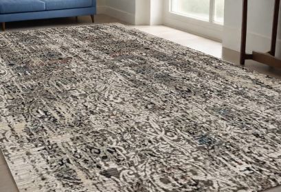 5' X 8' Grey Machine Woven Distressed Traditional Indoor Area Rug