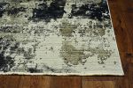 7' Ivory Charcoal Machine Woven Shrank Abstract Design Indoor Runner Rug