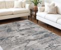 7' X 10' Grey Teal Machine Woven Abstract Splatter Indoor Area Rug